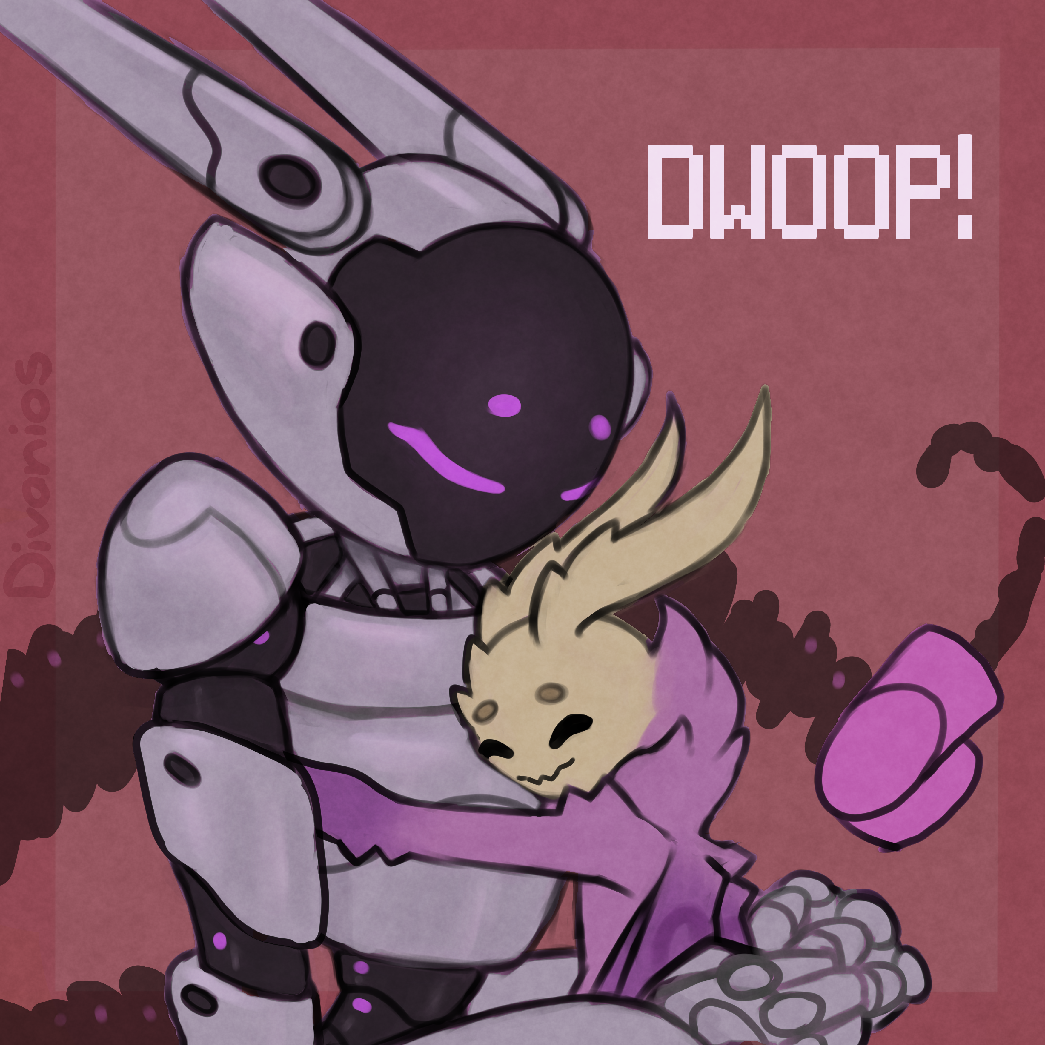 Caiden and his borg best friend Diva hugging each other.