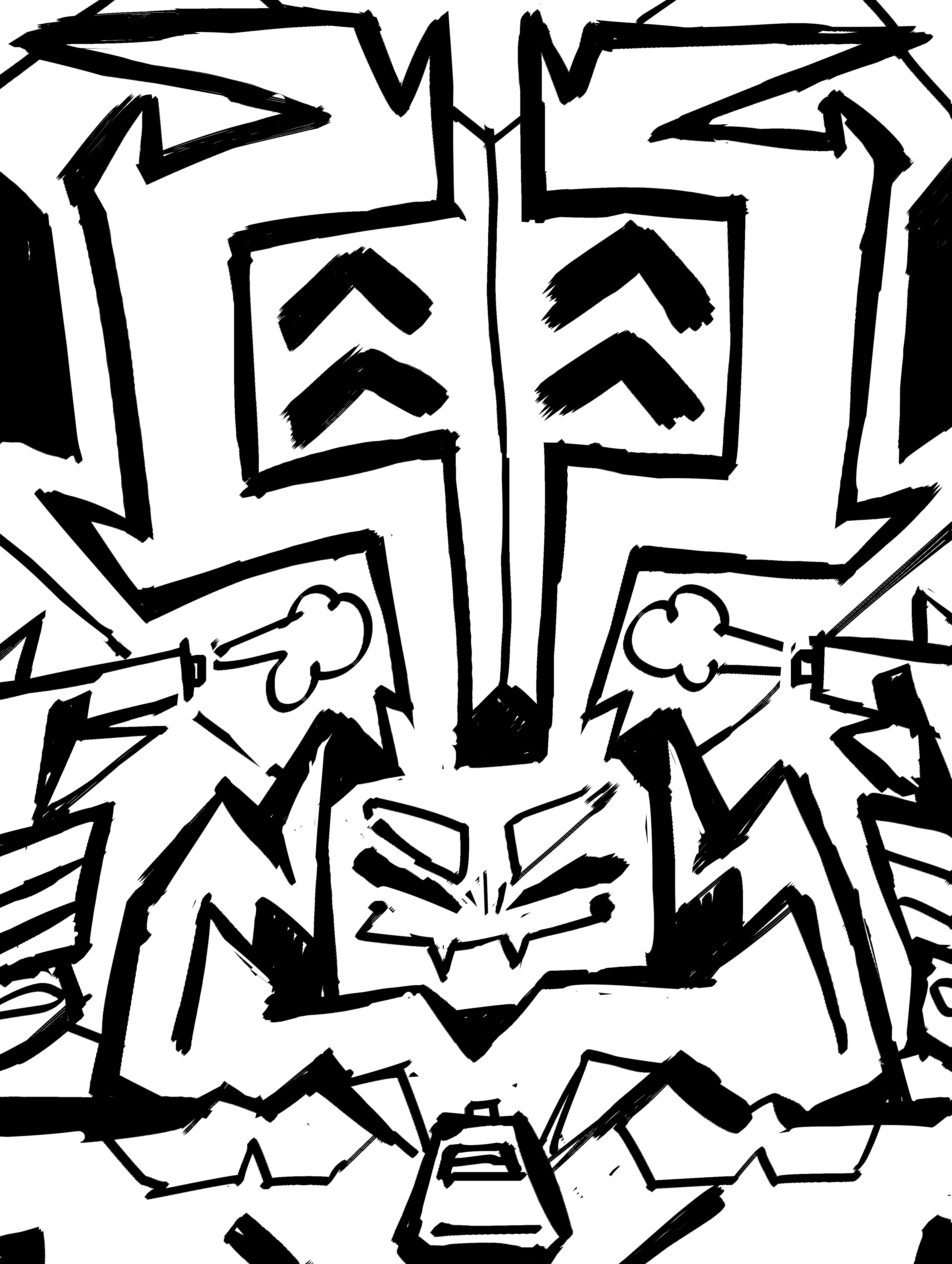 Black and white stylized drawing of Caiden.