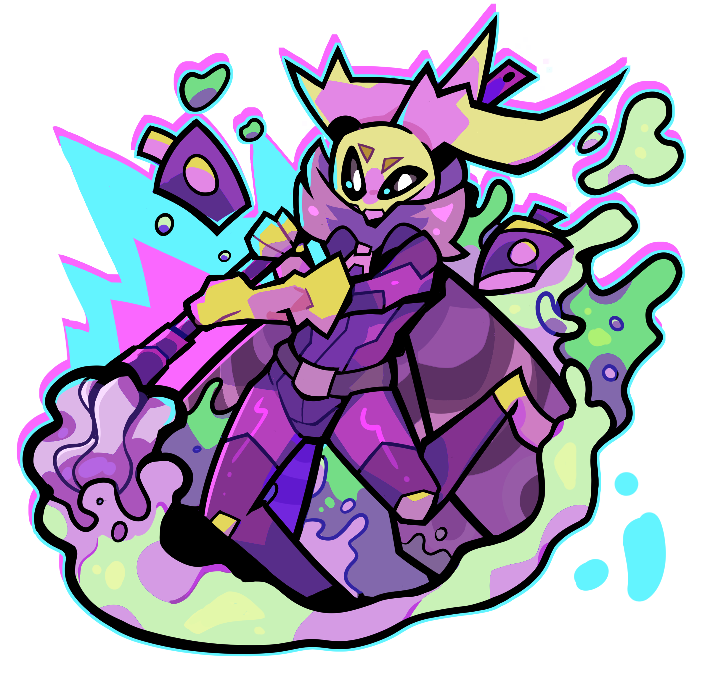 Very stylized & high motion drawing of Caiden mopping.