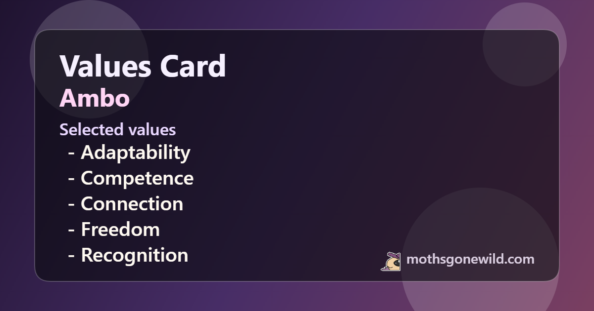 Ambo Values - Adaptability, Competence, Connection, Freedom, Recognition