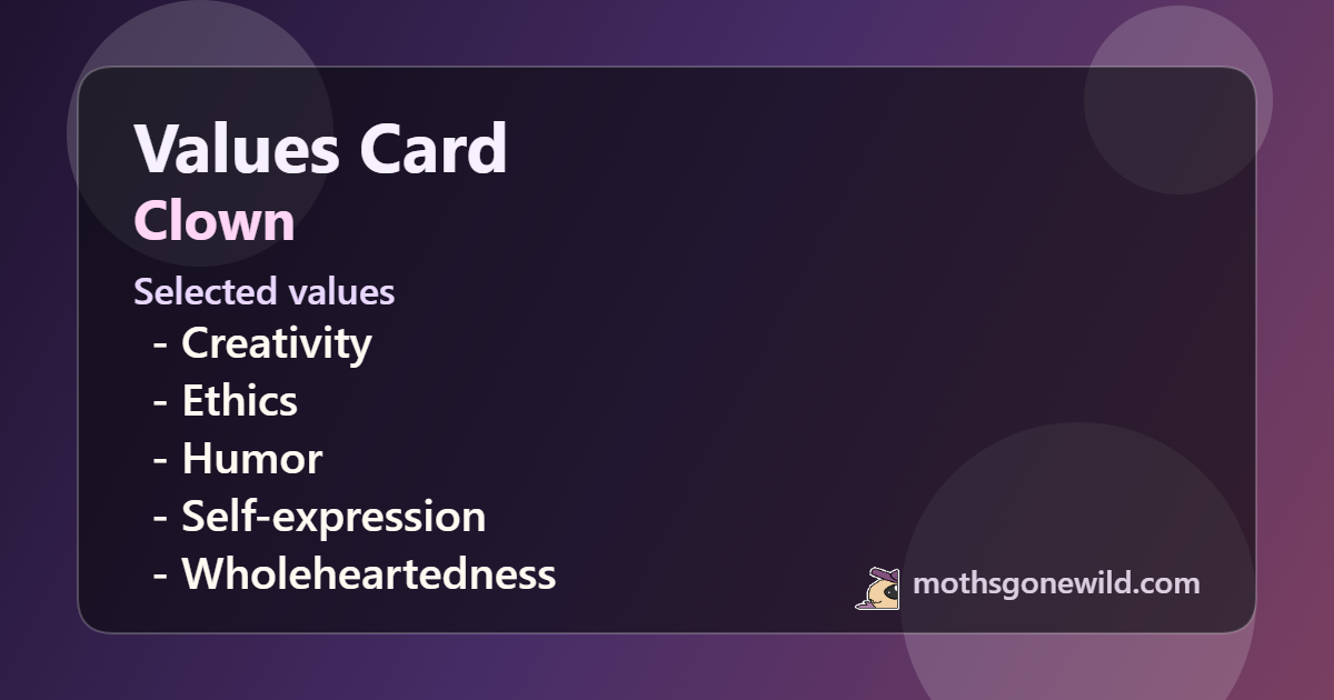 Clown Values - Creativity, Ethics, Humor, Self-expression, Wholeheartedness