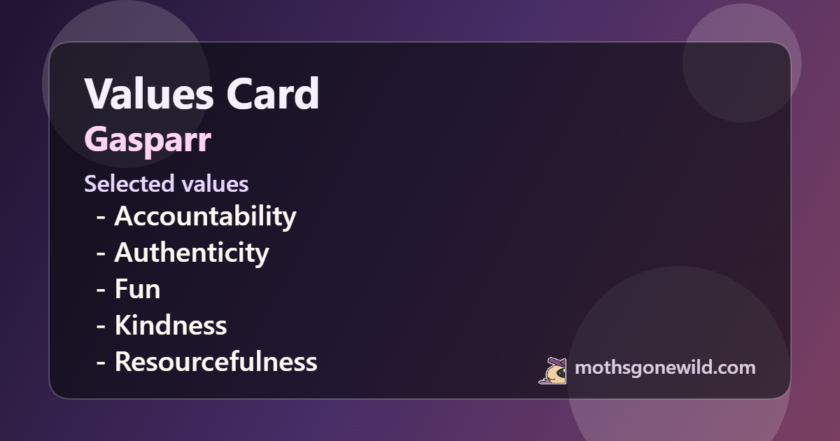 Gasparr Values - Accountability, Authenticity, Fun, Kindness, Resourcefulness
